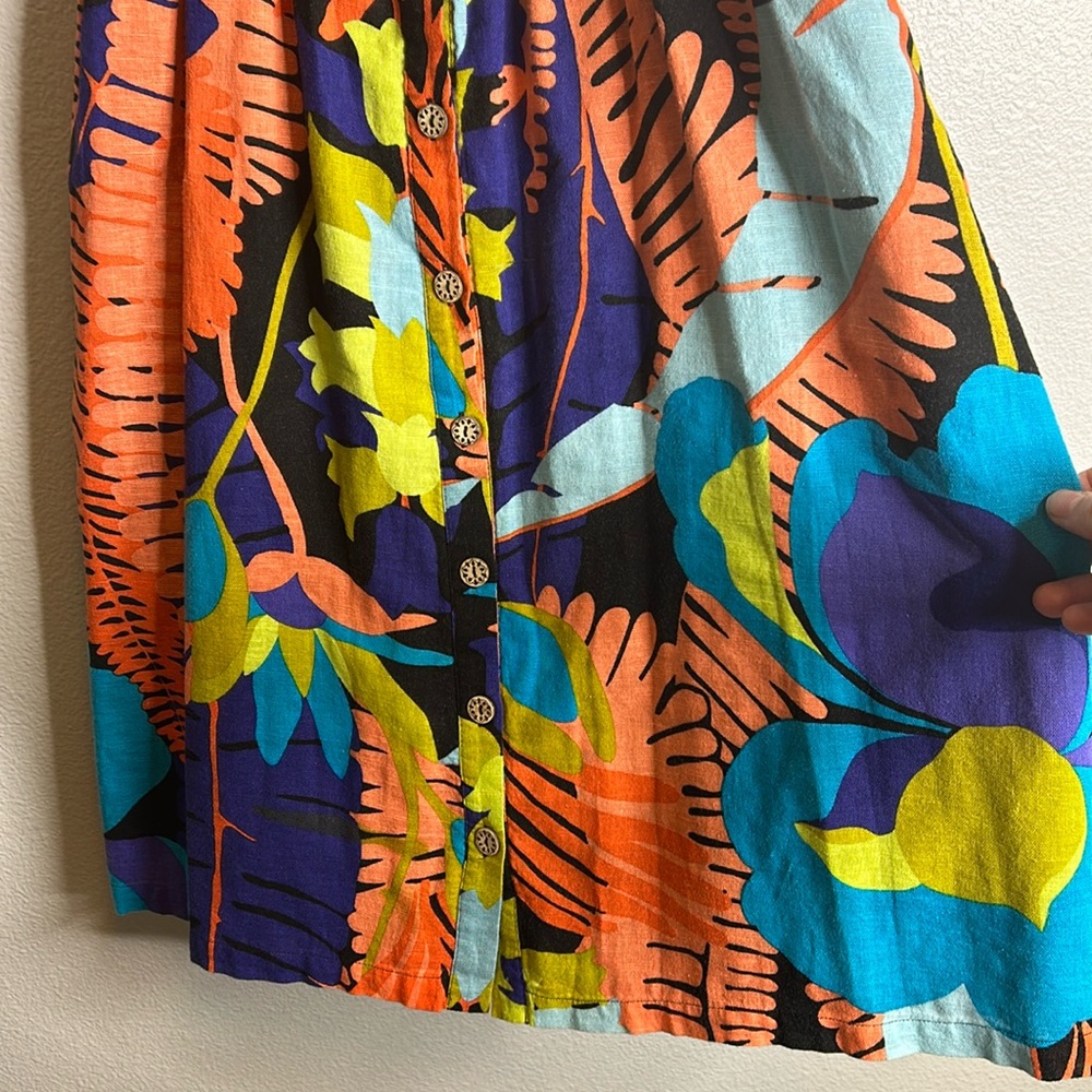 Edme & Esyllte Anthropologie cotton linen pocketed Tropical Print Summer Dress - Picture 4 of 9
